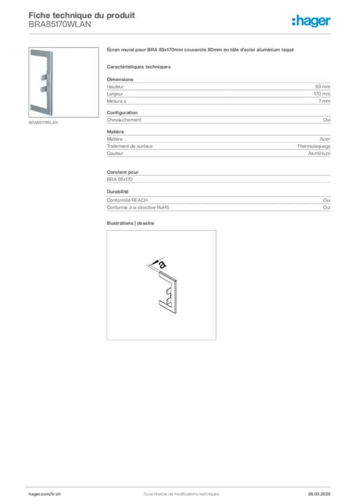 Image Hager Fiche technique du produit BRA85170WLAN | Hager Suisse