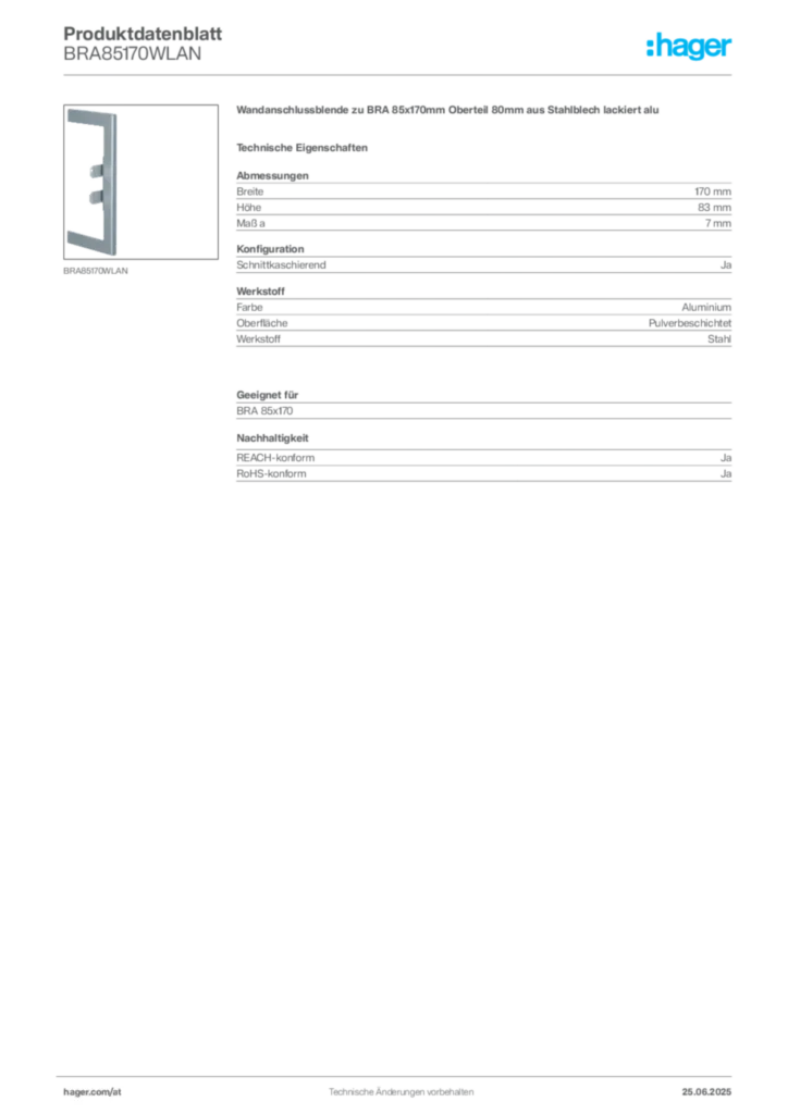 Bild Hager Produktdatenblatt BRA85170WLAN | Hager Deutschland