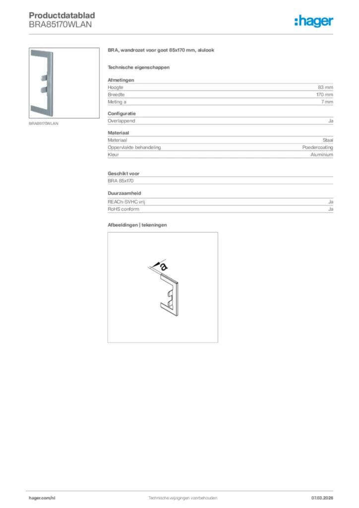 Afbeelding Hager Productdatablad BRA85170WLAN | Hager Nederland