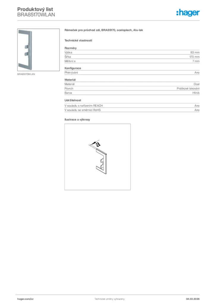 Obrázek Hager Product data sheet BRA85170WLAN | Hager