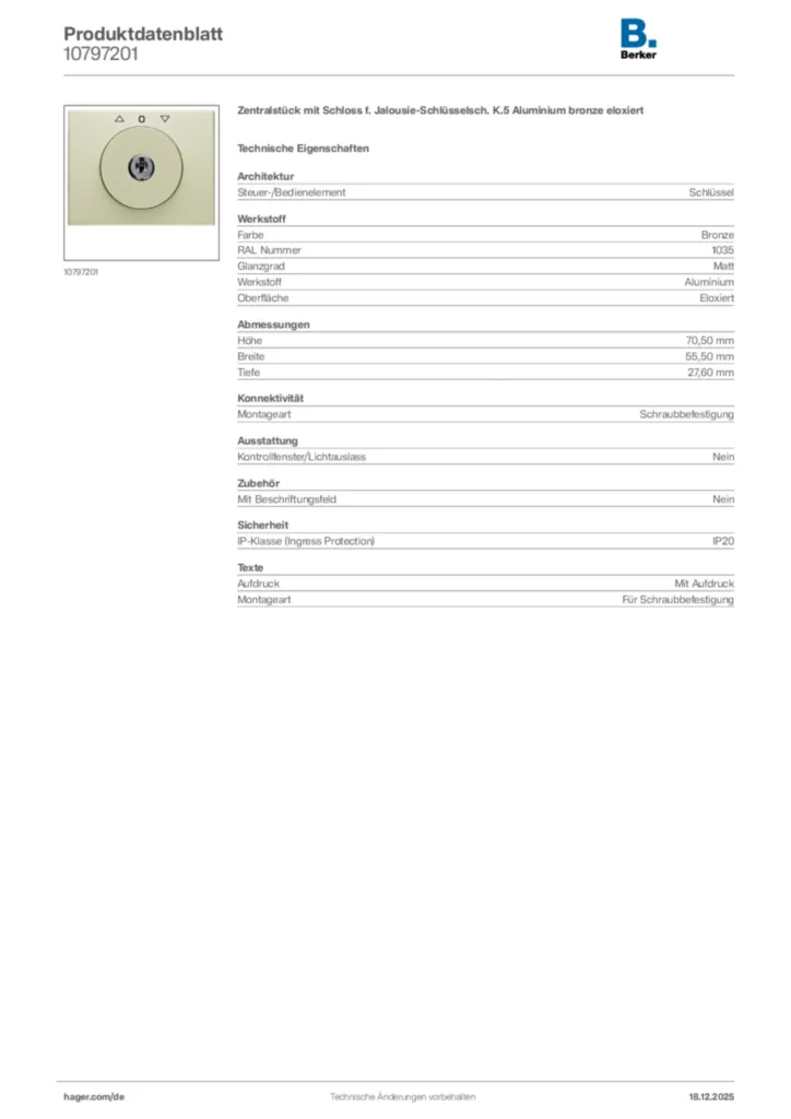Bild Berker Produktdatenblatt 10797201 | Hager Deutschland