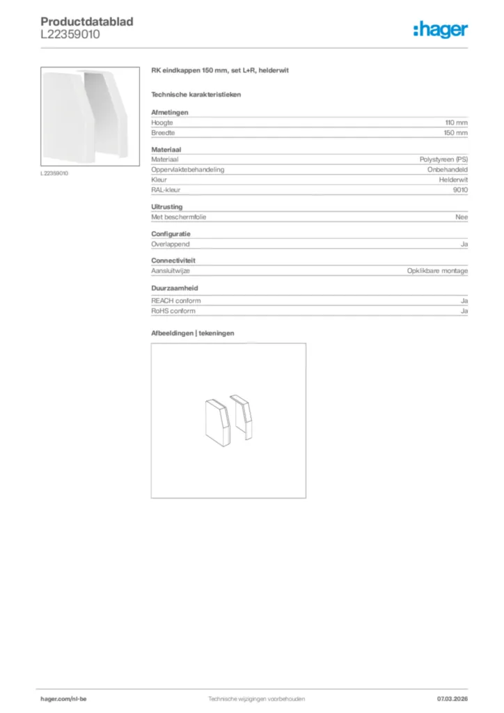 Afbeelding Hager Productdatablad L22359010 | Hager Belgium