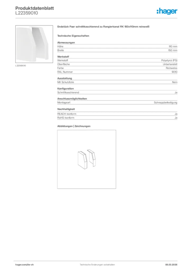 Bild Hager Produktdatenblatt L22359010 | Hager Schweiz
