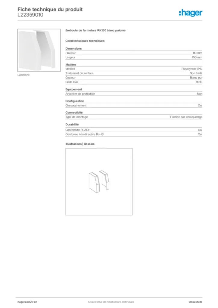 Image Hager Fiche technique du produit L22359010 | Hager Suisse