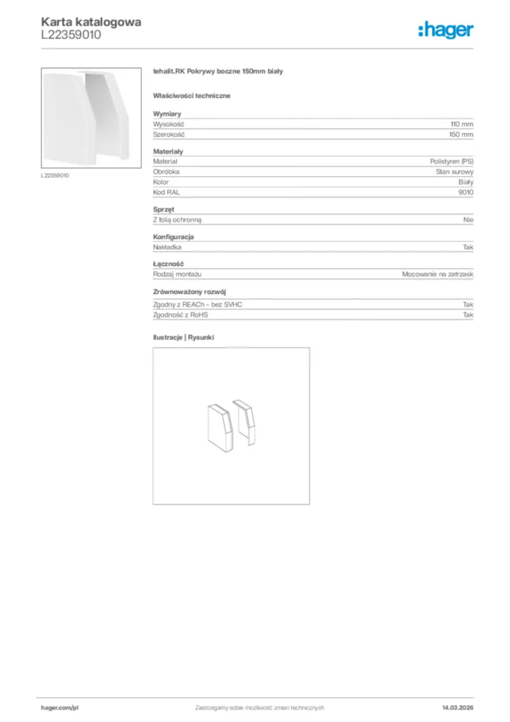 Zdjęcie Hager Karta katalogowa L22359010 | Hager Polska