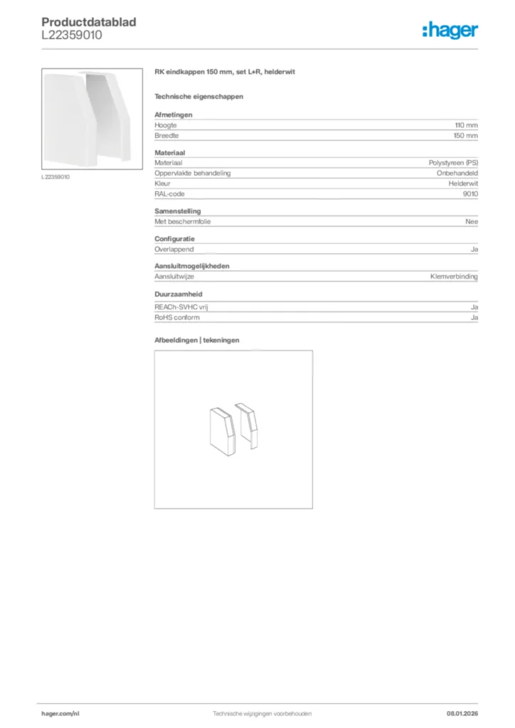 Afbeelding Hager Productdatablad L22359010 | Hager Nederland