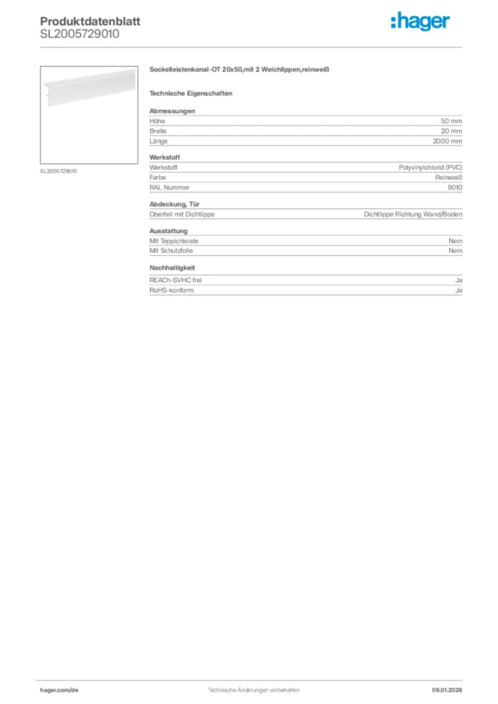 Bild Hager Produktdatenblatt SL2005729010 | Hager Deutschland