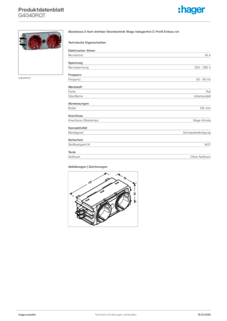 Bild Hager Produktdatenblatt G4040ROT | Hager Deutschland