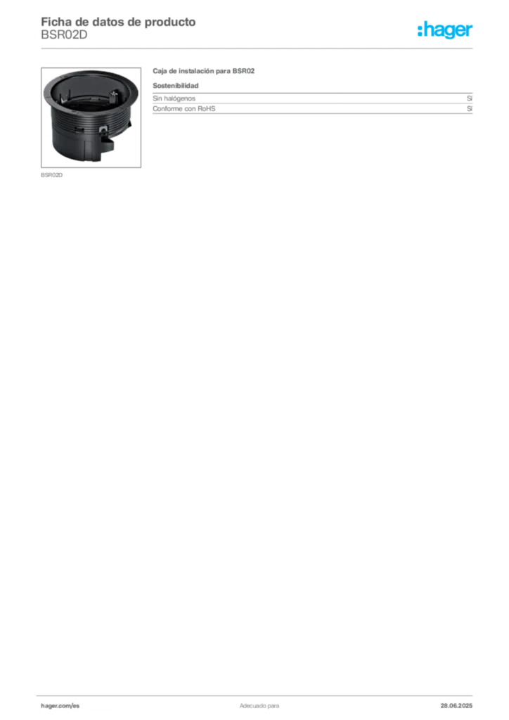 Imagen Hager Ficha de datos de producto BSR02D | Hager España