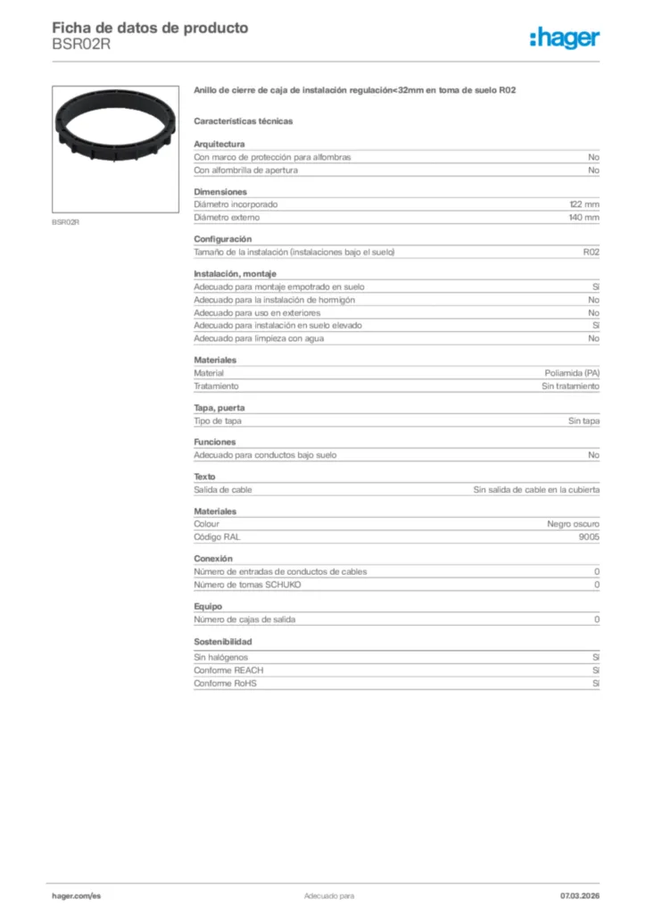 Imagen Hager Ficha de datos de producto BSR02R | Hager España