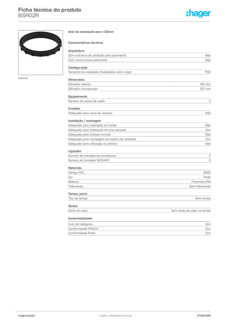 Imagem Hager Ficha técnica do produto BSR02R | Hager Portugal