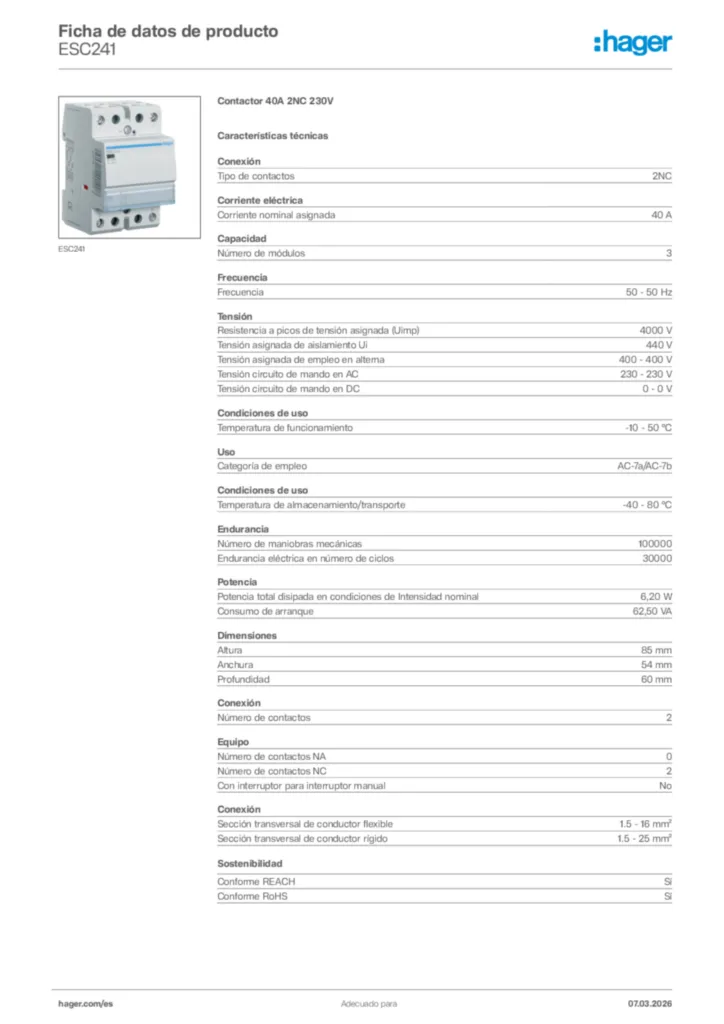 Imagen Hager Ficha de datos de producto ESC241 | Hager España