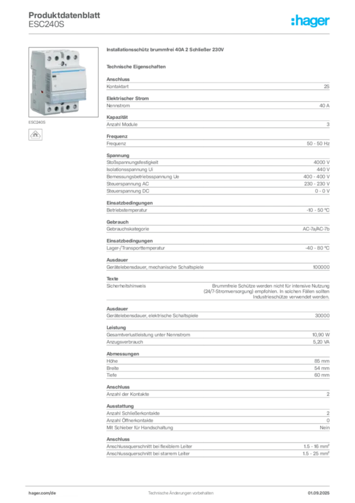 Hager Produktdatenblatt ESC240S