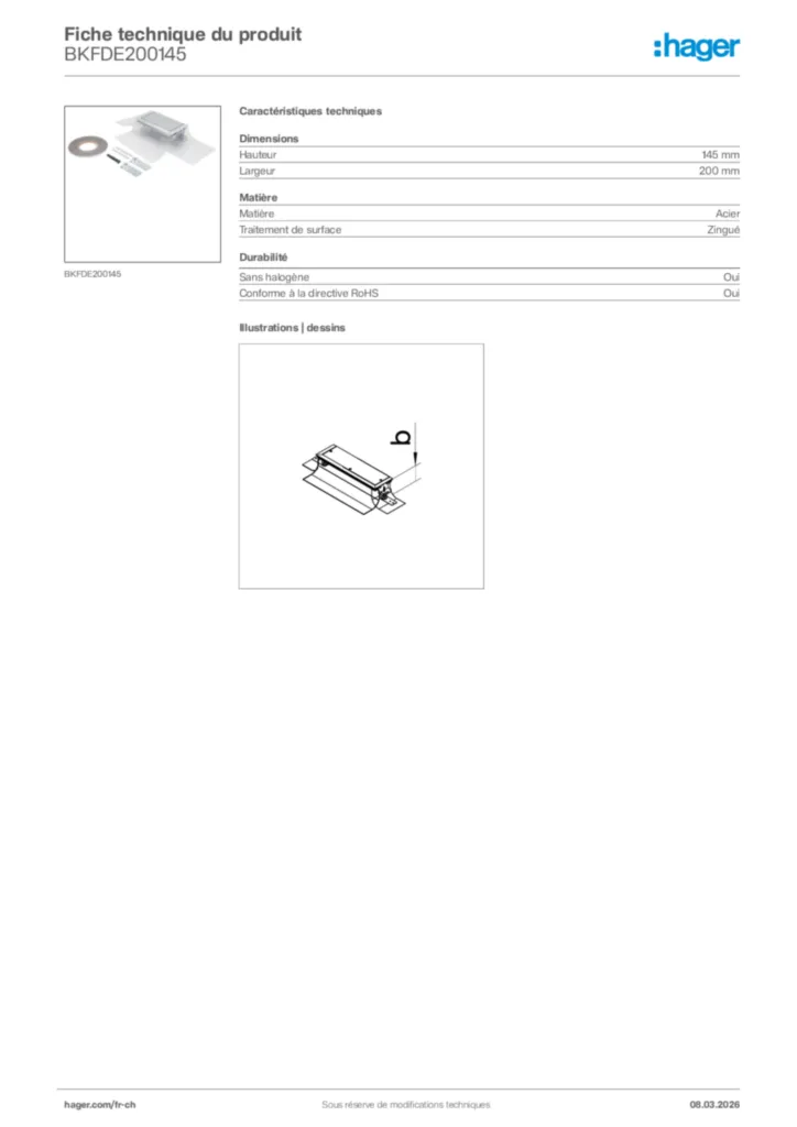 Image Hager Fiche technique du produit BKFDE200145 | Hager Suisse