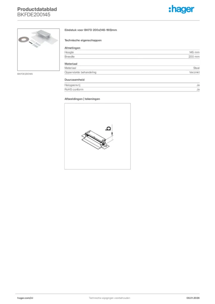 Afbeelding Hager Productdatablad BKFDE200145 | Hager Nederland