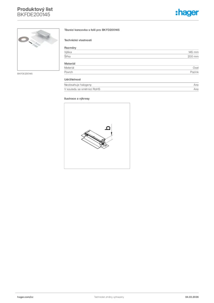 Obrázek Hager Product data sheet BKFDE200145 | Hager