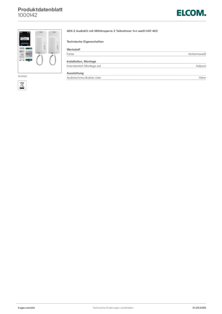Elcom Produktdatenblatt 1000142