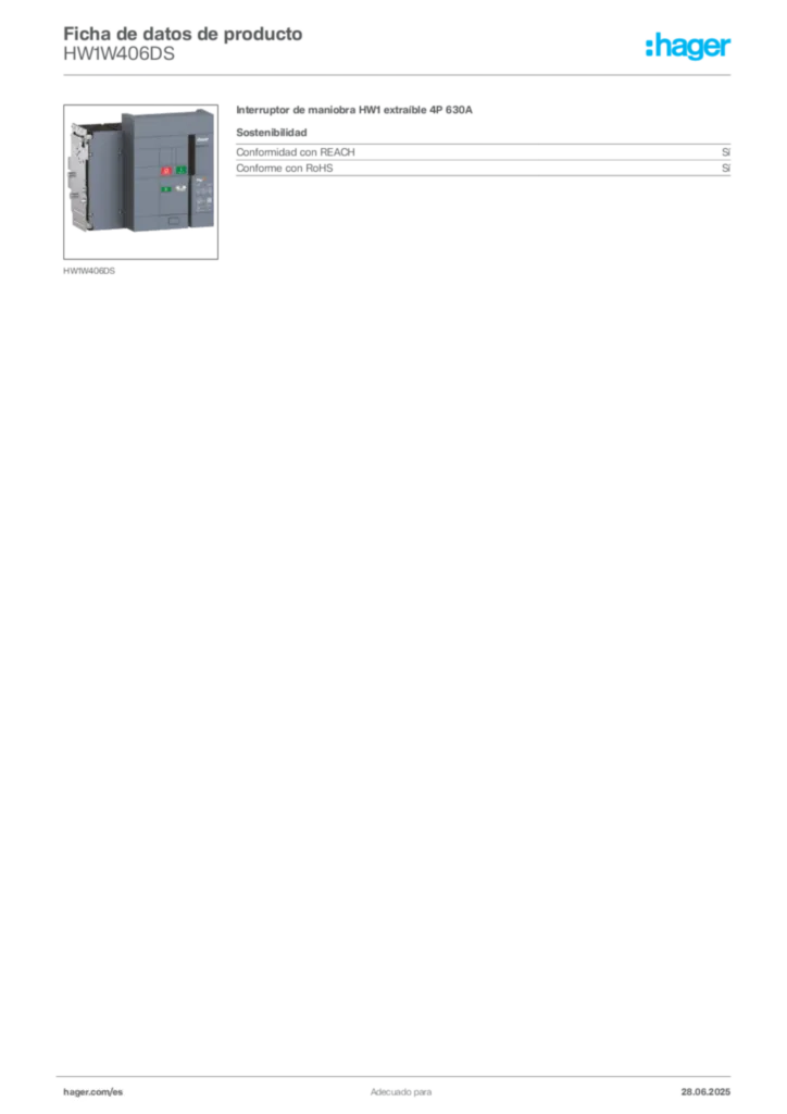Imagen Hager Ficha de datos de producto HW1W406DS | Hager España