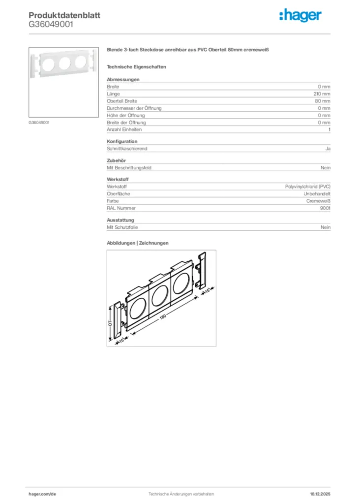 Bild Hager Produktdatenblatt G36049001 | Hager Deutschland