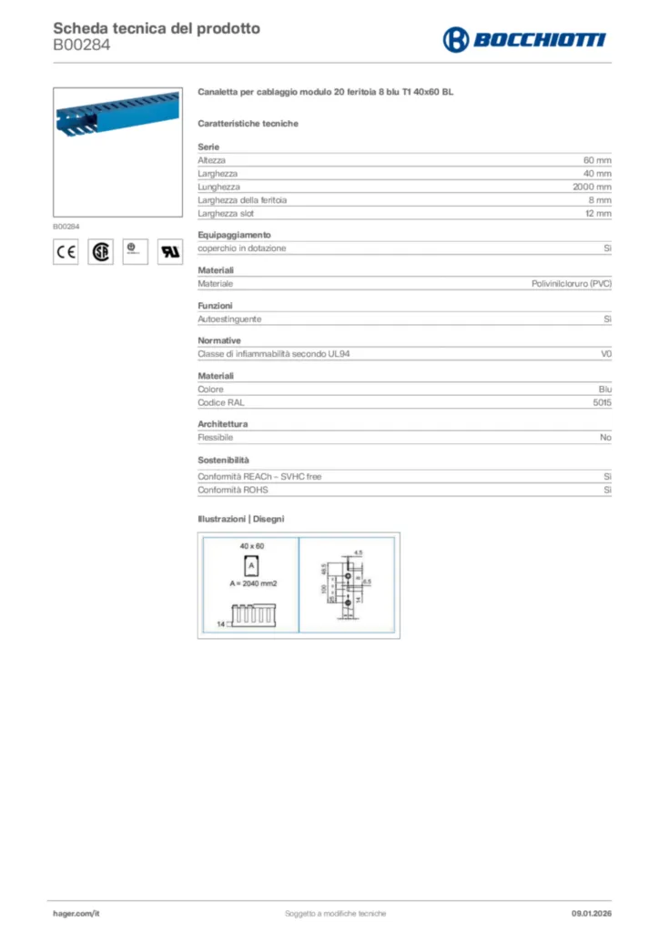 Immagine Bocchiotti Scheda tecnica del prodotto B00284 | Hager Italia