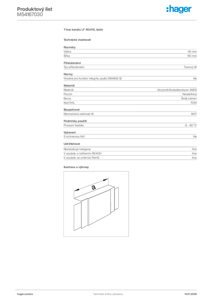 Obrázek Hager Product data sheet M54167030 | Hager