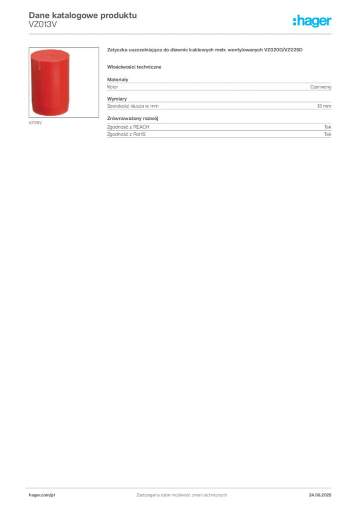 Zdjęcie Hager Karta katalogowa VZ013V | Hager Polska