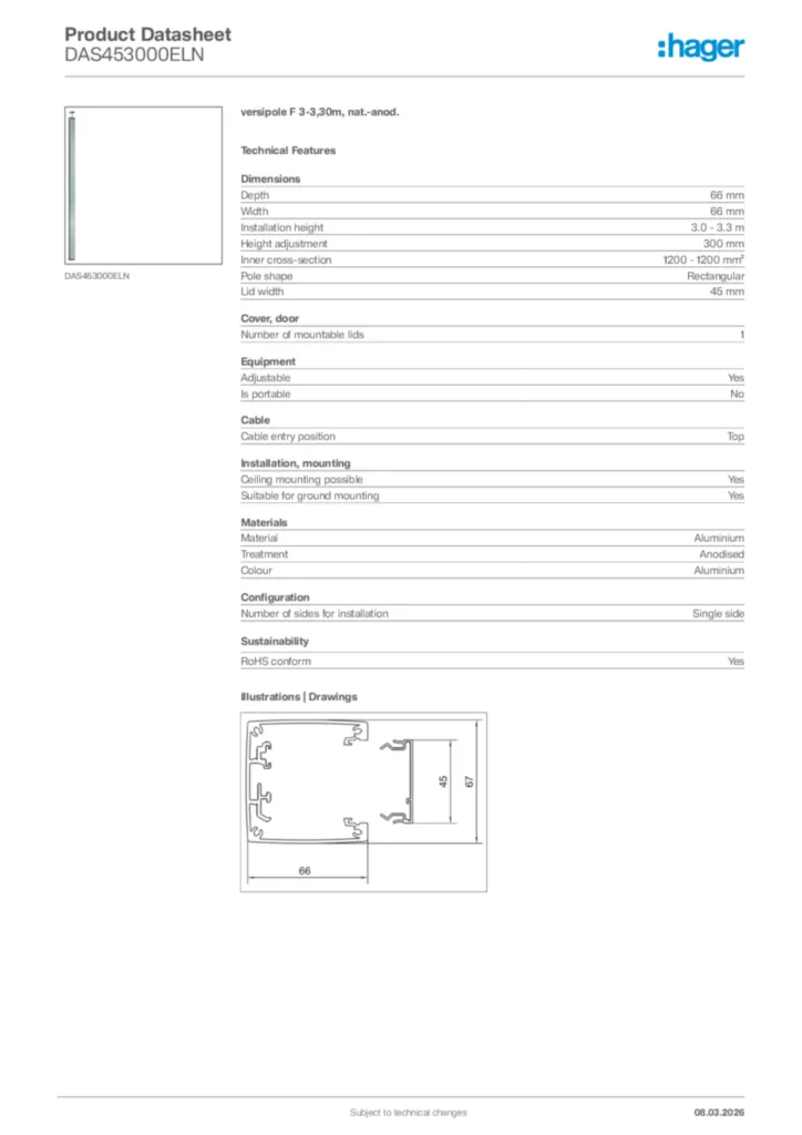 Image Hager Product data sheet DAS453000ELN  | Hager Africa