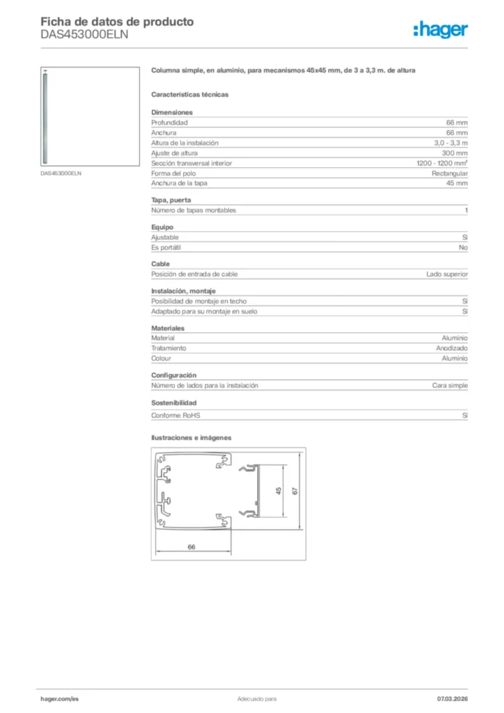Imagen Hager Ficha de datos de producto DAS453000ELN | Hager España