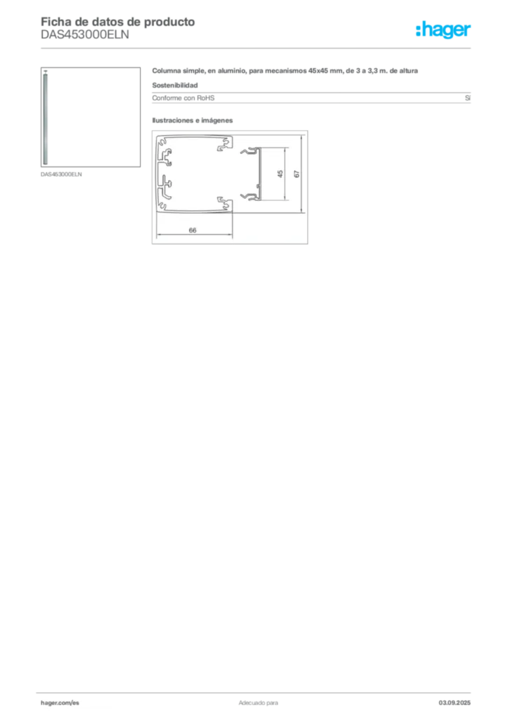 Imagen Hager Ficha de datos de producto DAS453000ELN | Hager España
