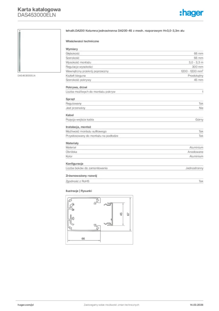 Zdjęcie Hager Karta katalogowa DAS453000ELN | Hager Polska