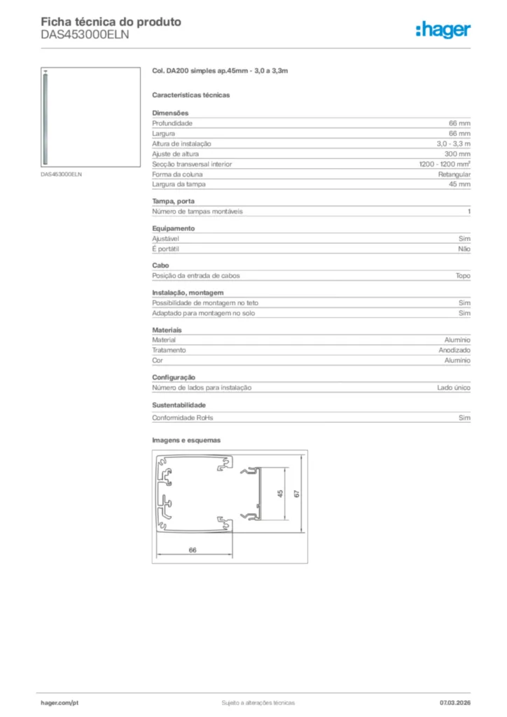 Imagem Hager Ficha técnica do produto DAS453000ELN | Hager Portugal