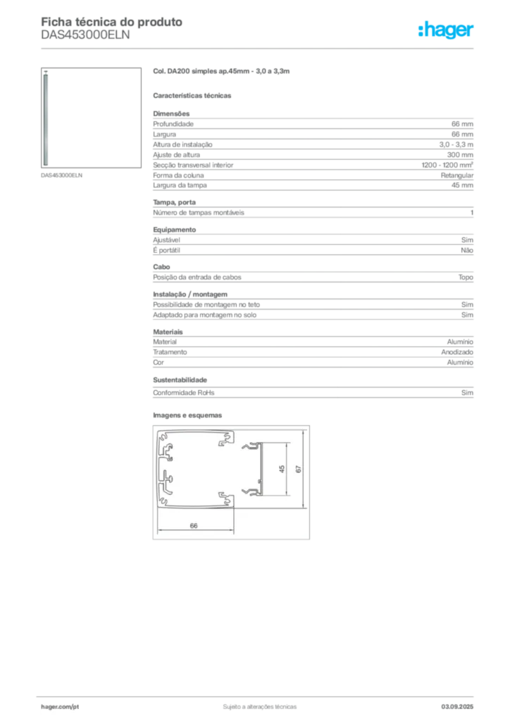 Imagem Hager Ficha técnica do produto DAS453000ELN | Hager Portugal