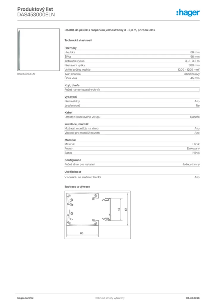 Obrázek Hager Product data sheet DAS453000ELN | Hager