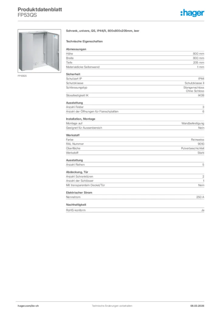 Bild Hager Produktdatenblatt FP53QS | Hager Schweiz