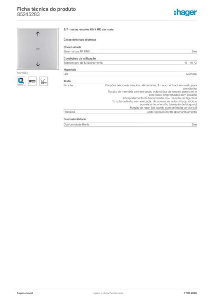 Imagem Hager Ficha técnica do produto 85245283 | Hager Portugal