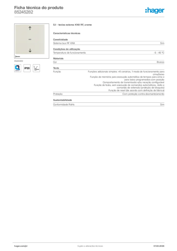 Imagem Hager Ficha técnica do produto 85245282 | Hager Portugal