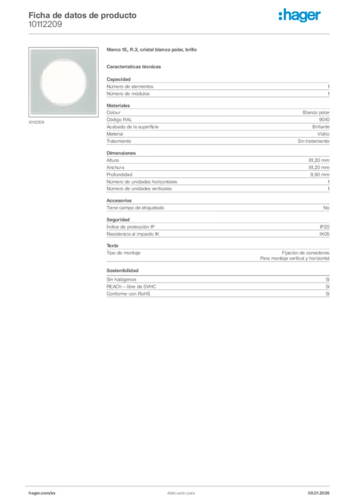 Imagen Hager Ficha de datos de producto 10112209 | Hager España