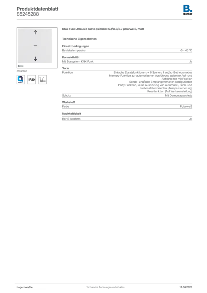 Berker Produktdatenblatt 85245288