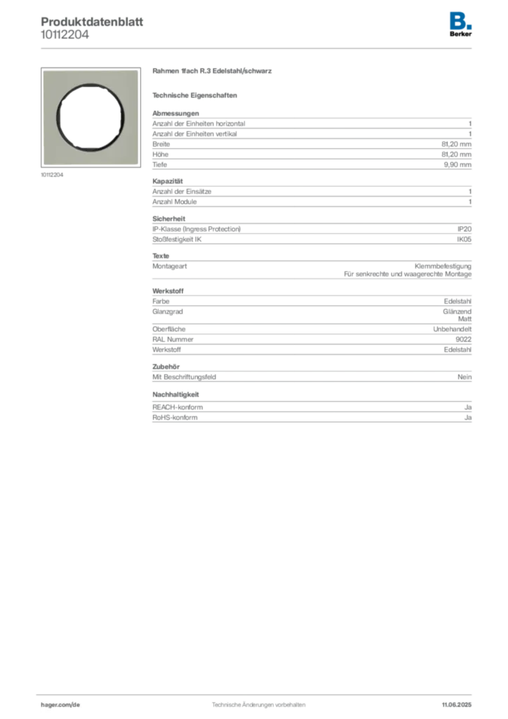 Berker Produktdatenblatt 10112204