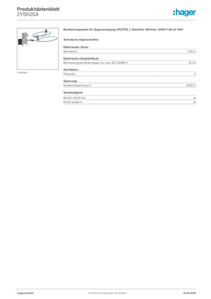 Bild Hager Produktdatenblatt ZY5N2SA | Hager Deutschland