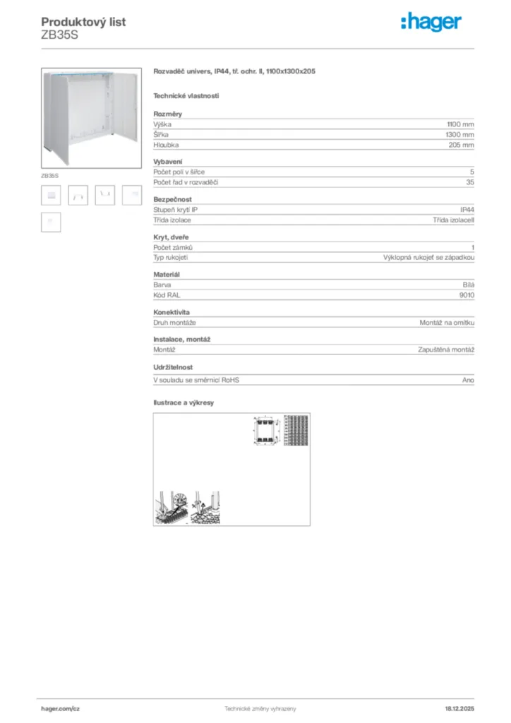 Obrázek Hager Produktový list ZB35S | Hager