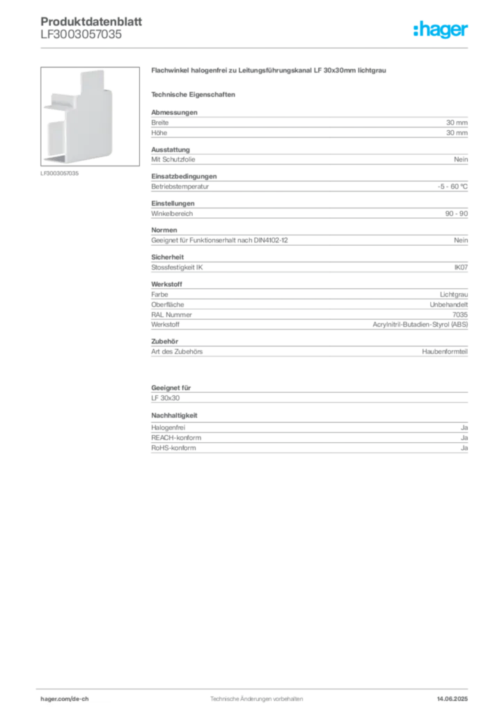 Bild Hager Produktdatenblatt LF3003057035 | Hager Schweiz