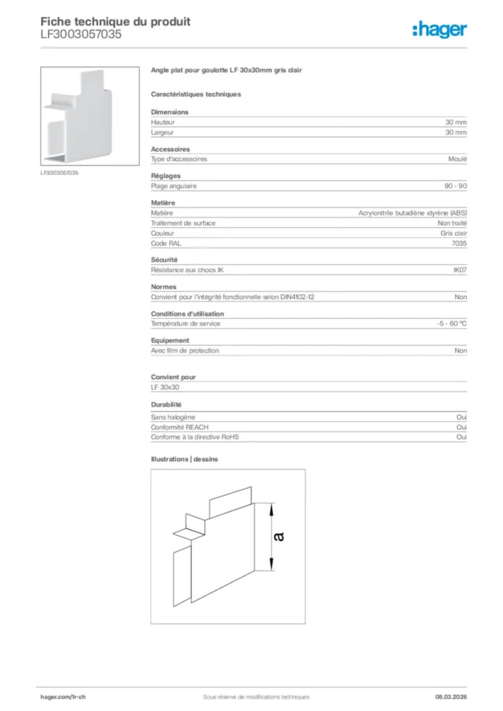 Image Hager Fiche technique du produit LF3003057035 | Hager Suisse