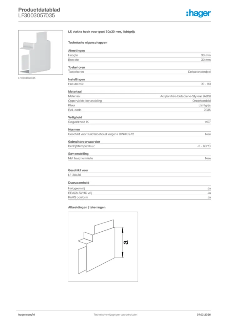 Afbeelding Hager Productdatablad LF3003057035 | Hager Nederland