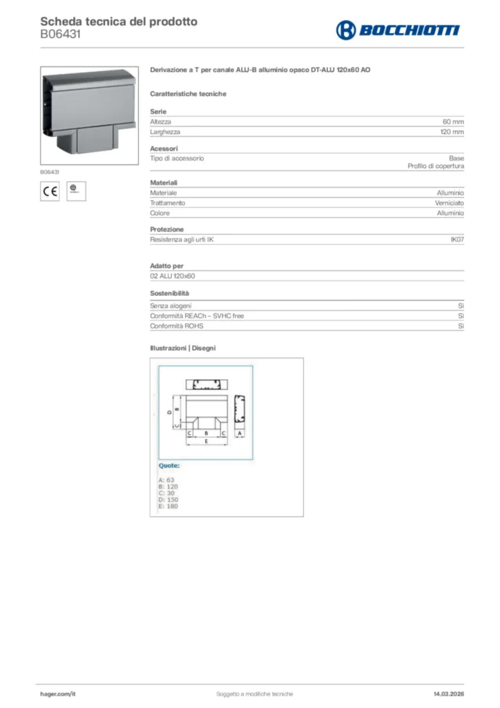 Immagine Bocchiotti Scheda tecnica del prodotto B06431 | Hager Italia