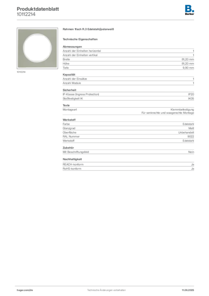 Berker Produktdatenblatt 10112214