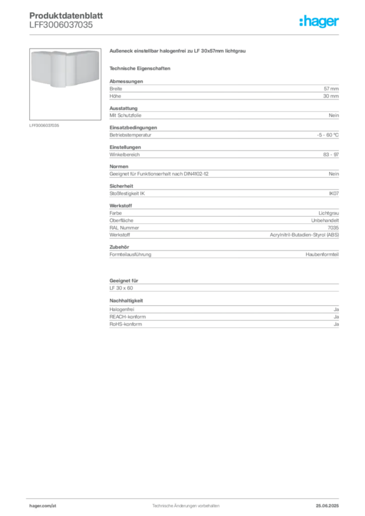 Bild Hager Produktdatenblatt LFF3006037035 | Hager Deutschland