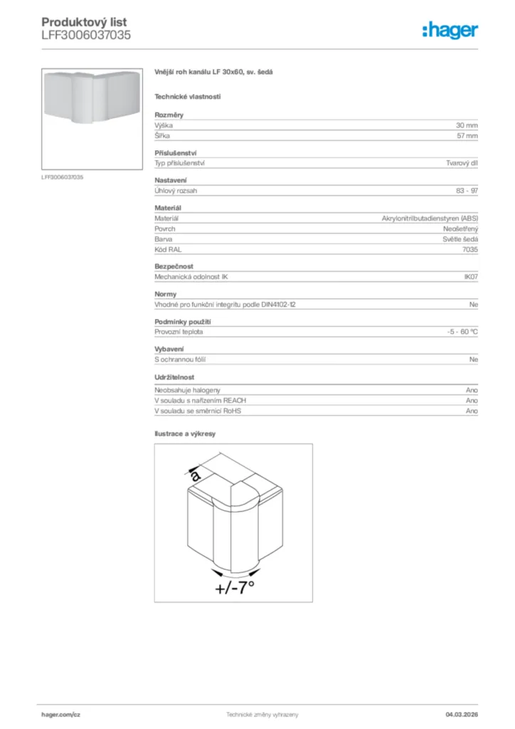 Obrázek Hager Product data sheet LFF3006037035 | Hager