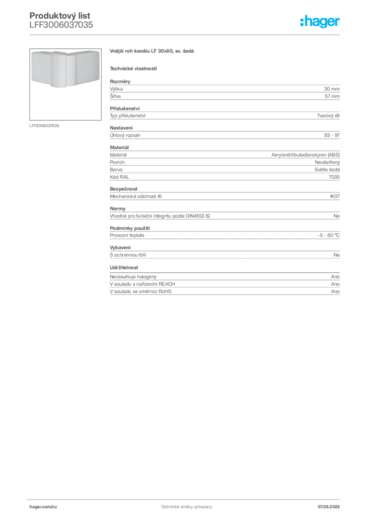 Obrázek Hager Produktový list LFF3006037035 | Hager