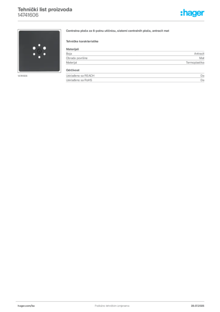 Slika Hager Product data sheet 14741606  | Hager